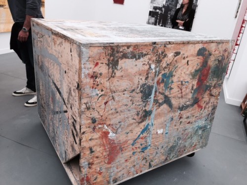 John Beech. Rolling Platform (Silver), 2015. Oil enamel, aluminium enamel, pencil, wood glue, plywood, casters. 43 1/4 x 48 x 48 in (109.9 x 121.9 x 121.9 cm). Peter Blum Gallery.